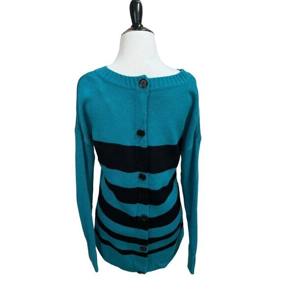 AGB Women's M Medium Knit Sweater Long Sleeves Striped Accent Buttons Turquoise - Picture 5 of 7